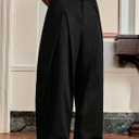 GORGLITTER Men's Baggy Dress Pants Wide Leg Pleated High Waisted Streetwear Trousers Track Pants Work Business Casual (Black, L)