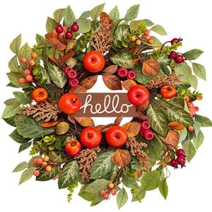 22 Inch Fall Wreaths for Front Door, Autumn Rustic Harvest Apple Wreath