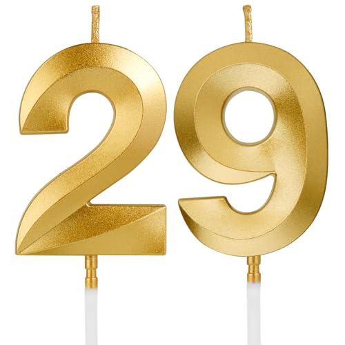 Birthday Candles, 1.96 Inch Number 28 Happy Birthday Candles, Number Candles Decoration for Birthday Party and Anniversary Celebration(Champagne Gold)