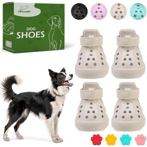 EVA Dog Shoes- Non-Slip Waterproof Dog Booties for Hot Pavement Summer, Easy ON & Off Reflective Adjustable Pet Boots & Paw Protectors, Rugged Sole for Dog Outdoor Walking (Beige,L)