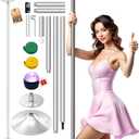 PYY Dance Pole for Home - Adjustable & Portable Stripper Pole for Gym Studio Pub, 45mm Chrome Finish, Spinning & Static Modes, No Drilling Required, Remote LED Lights (88"-132", Silver)