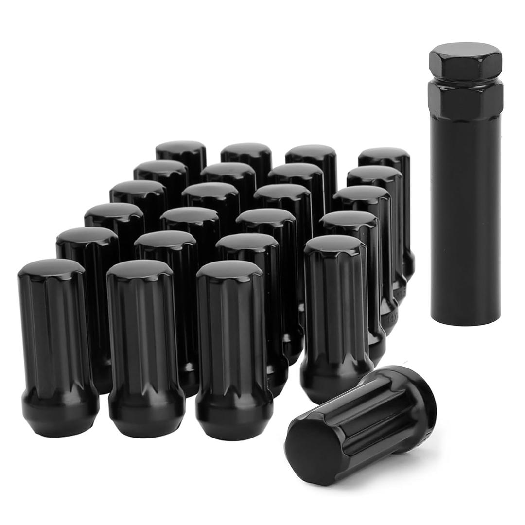 M14x1.5 Black Truck Lug Nuts, 24pcs for 6 Lug Wheels, 2" Tall Acorn Seat with Socket Key, Replacement for Chevy Silverado Tahoe GMC Sierra Ford F150