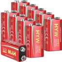 10 Pack 9 Volt Batteries, Long-Lasting 9V Battery for Smoke Detector, Guitar Pedals