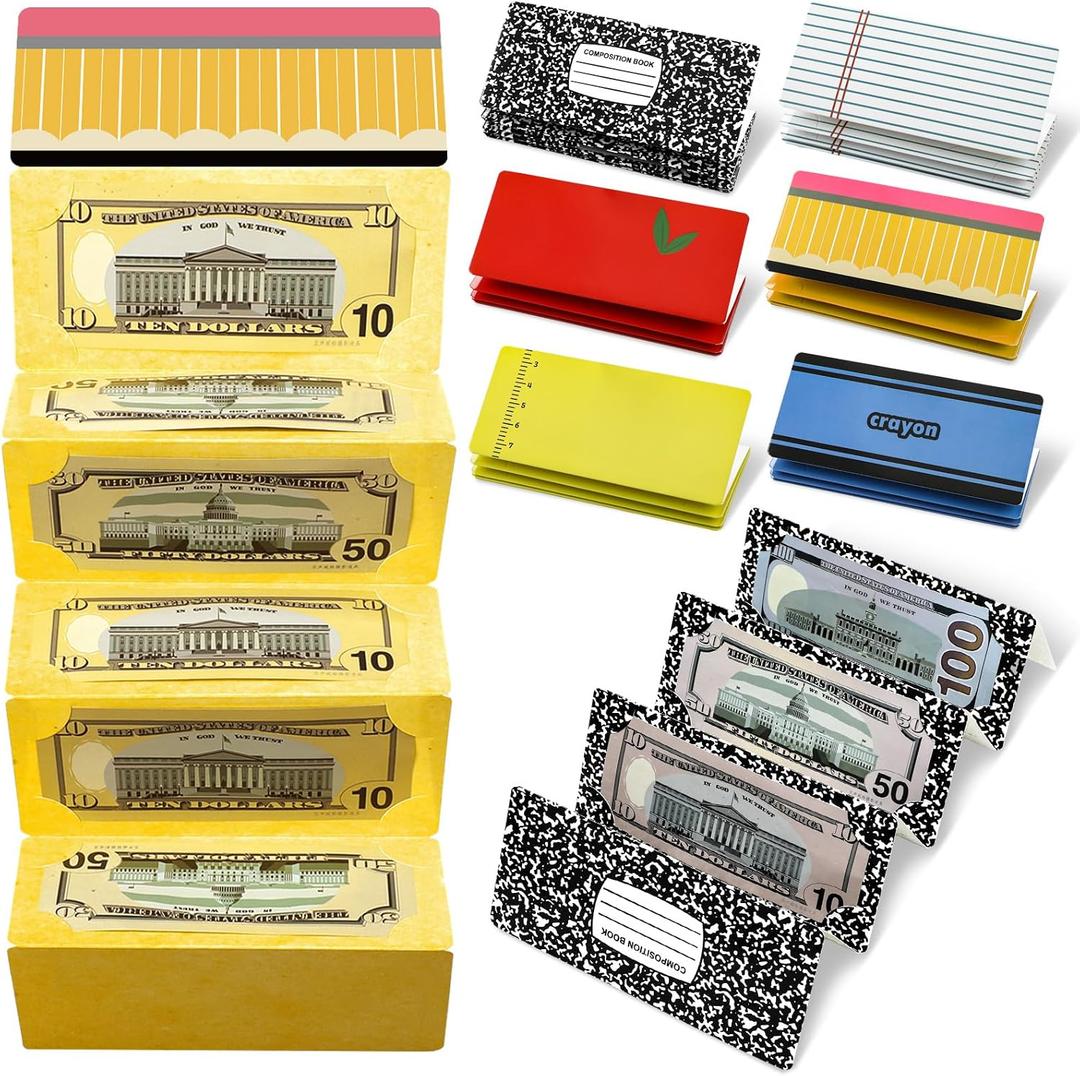6 Styles Teacher Appreciation Week Money Holder with Envelopes 6.88x2.95" Money Teacher Day Gift Cash Present Birthday Gift Check Holder End of Year Party Favor with 10 Slots
