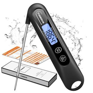 Meat Thermometer Digital, 3S Instant Read Food Thermometer for Cooking with Backlight & Magnet, Foldable Temperature Probe Kitchen Gadgets Essentials for BBQ Oven Grill Smoker Candy (Black)