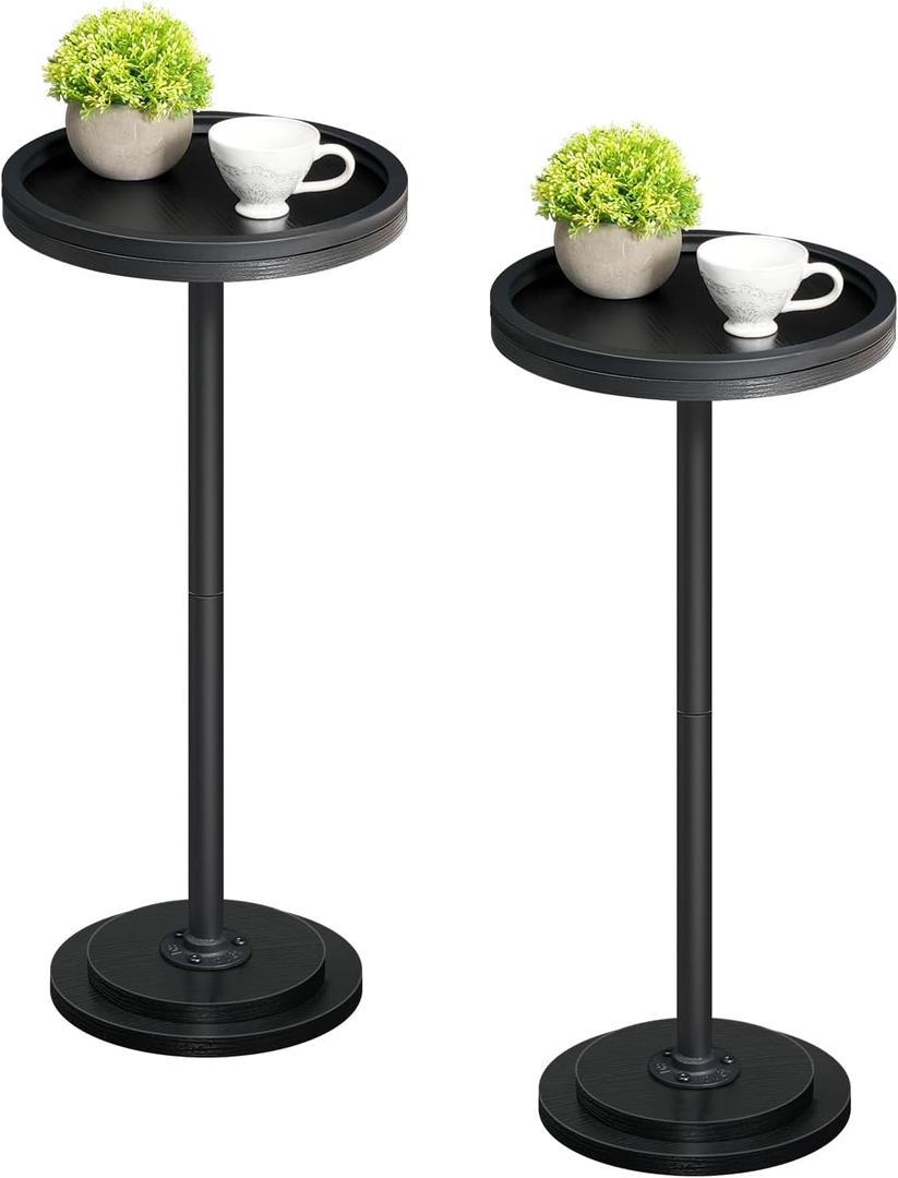 HOOBRO Small Round Side Tables, Set of 2, Drink Tables, Coffee Martini Tables with Pedestal Accent for Small Spaces in Living Room, Bedroom, Sofa Couch, Black BB168BZP201