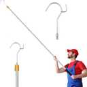 Clothes Hook Pole, Adjustable from 28 inches to 74 inches, Sponge Handle, Pick up Clothes from high Places, Closet Coat Rack Hook Rod, Used for Blinds Closets Ceilings, Strong Yet Lightweight.