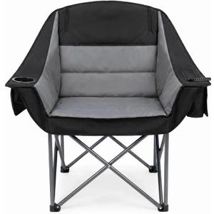 Heavy Duty Oversized Padded Camping Chair for Adults, XL Folding Camp Chair with Armrests, Cooler Bag, Cup Holder and Storage Pockets, Portable Outdoor Chair Supports up to 500 lbs-1PC Black & Grey, Single Pack