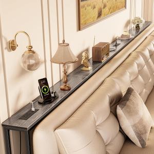 Huuger 141.7 Inch Sofa Table with Power Outlets, Skinny Behind Couch Table | 5.9 Inch Narrow Entryway Table, Extra-Long Console Table, Behind the Couch Table with Outlet for Living Room, Grey, 5.9"D × 141.7"W × 29.7"H