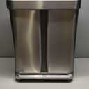simplehuman 58 Liter / 15.3 Gallon Rectangular Dual Compartment Recycling Step, Brushed Stainless Steel with Soft-Close Plastic Lid Kitchen Trash Can (Gray Plastic Lid)