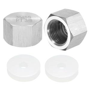 uxcell 2pcs Hex End Cap 304 Stainless Steel Nut with Washer, PT 3/8" Female Thread Pipe Fitting, Gas Line Water Line Stop Valve Cap Tubing Ends for Plumbing Fittings, Silver Tone