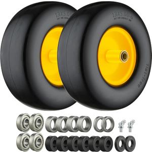 13x5.00-6 Tire, 13x5.00-6 Flat Free Tire and Wheel Zero Turn Mower Front Tires with 3/4", 5/8" and 1/2" Bearings, 4-6.2" Centered Hub, Compatible with Lawn Mower Garden Tractor - 2Pack