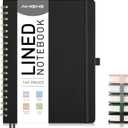 AHGXG Lined Spiral Journal Notebook, B5 Large Notebooks for Women Men, 140 Pages Hardcover Leather Notebook College Ruled, 100 GSM Paper, Notebooks for Work School Note Taking, 7.6" x 10", Black