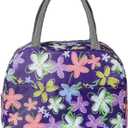 Lunch Bag for Women/Men Large Insulated Leakproof Thermal Tote for Office Travel Picnics, Cute Pattern Reusable Lunch Box (Purple Flower)