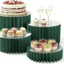 4 Pack Foldable Buffet Risers, Cardboard Cylinder Stands Food Display Risers with Acrylic Plates, Cake Cupcake Stands for Buffet Table, Dessert Table, Party Wedding Birthday Decor (Green)