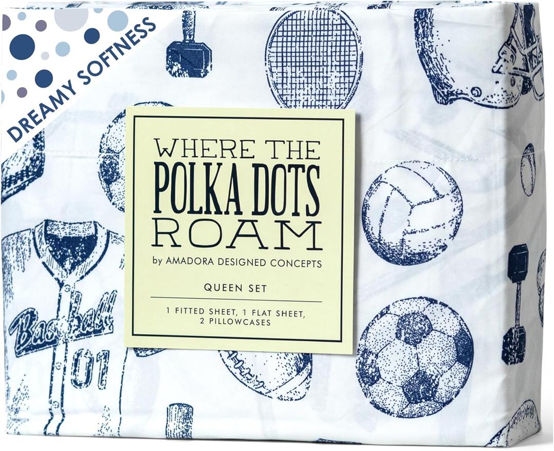 Kids Sports Bedding Set Full Size, Super Soft Baseball, Football, Soccer Themed Bedsheets for Teens and Children, Wrinkle Resistant Premium Flat And Fitted Sheets for Boys and Girls Sports Room Dcor