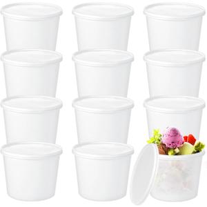 12 Pcs 1 Gallon Ice Cream Buckets with Lids 135 oz Round Plastic Food Storage Containers Cocktail Rum Bucket for Drinks Freezer Safe Ice Cream Tubs for Deli Soup Meal Flour(Light Color)
