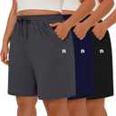 Neer 3 Pack Plus Size Women's Bermuda Shorts Cotton Drawstring High Waisted Casual Athletic Sweatpants Shorts with Pockets (4X-Large, Black, Navy Blue, Gray)