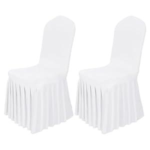 Babenest 2pcs Chair Cover with Long Skirt, Washable Universal Parson Chair Protector, Anti-Dirty Stretchy Dining Room Skirted Chair Slipcover Extended Version for Home, Hotel, Ceremony, Party(White)
