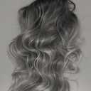 Long Grey Wavy Wig for Women 26 Inch Ombre Grey Middle Part Curly Synthetic Hair Wig Natural Look Heat Resistant Fiber for Daily Party Use