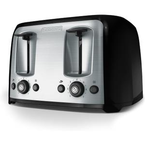 BLACK+DECKER 4-Slice Toaster, Extra Wide Slots, 7 Shade Settings, 1400 Watts, Frozen and Bagel Buttons, Toast Shade Selector, Extra Lift (Black with Stainless Steel Accents)