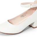 DREAM PAIRS Girls Dress Shoes Chunky High Heels Ankle Strap Party Wedding Princess Pump for Little Big Kid, Size 3 Little Kid, White, KKUMPU2502