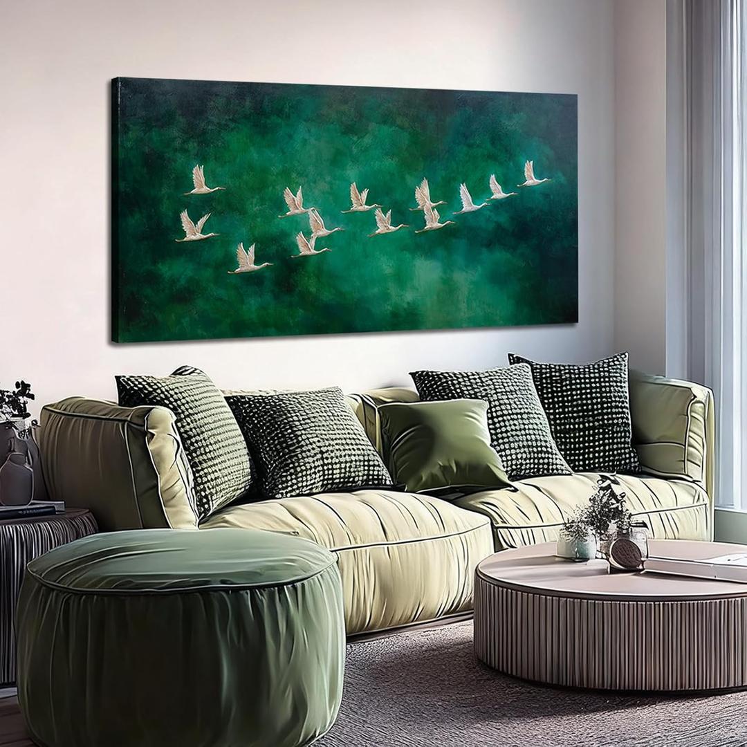 NBAODAN Green Pictures Wall Decor White Bird Animal Wall Art Landscape Canvas Art Vintage Home Decor Artwork for Dining Room Bedroom 24"x 48"