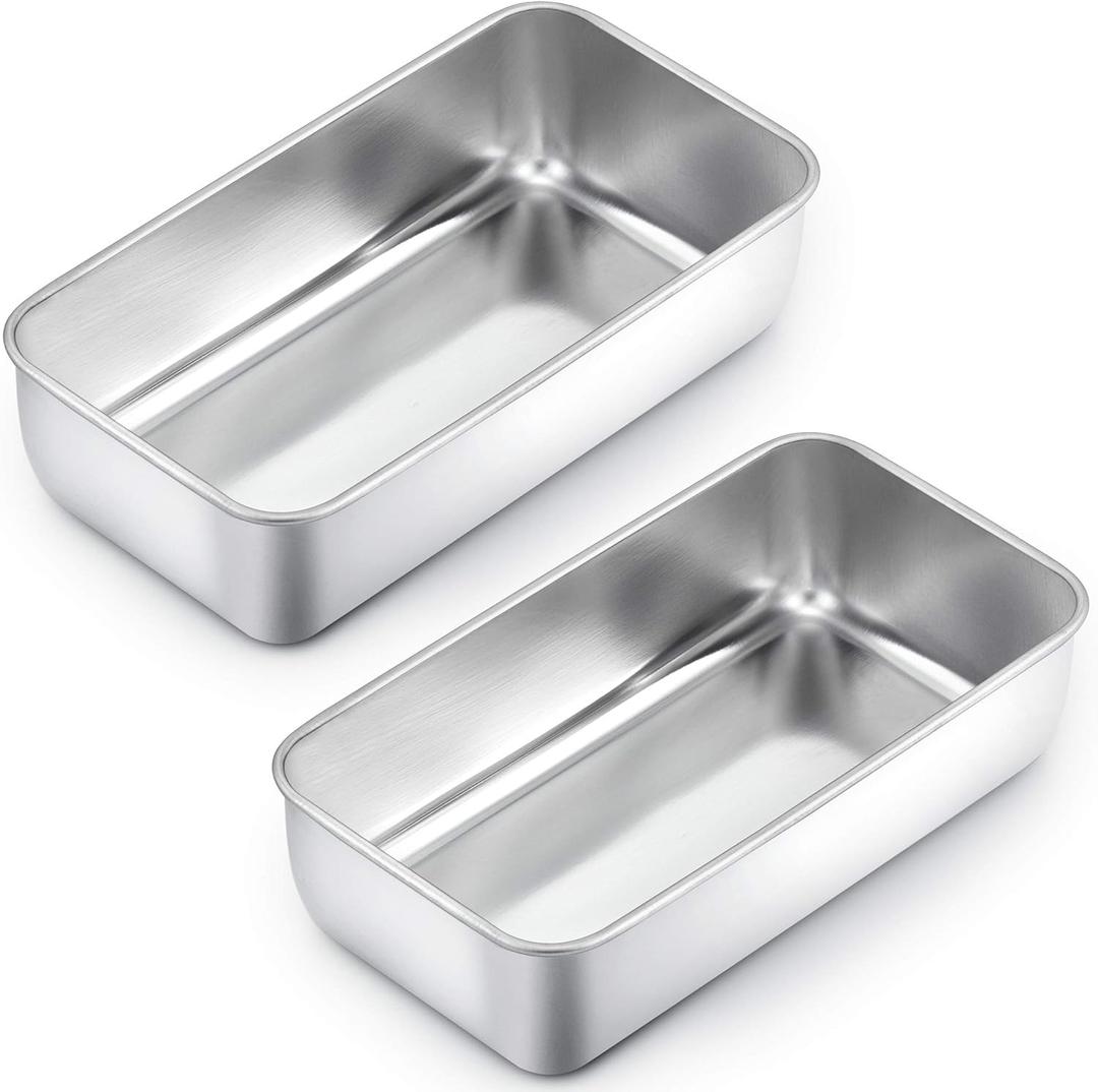 TeamFar Loaf Pans for Baking Bread, 9 5 Inch Stainless Steel Loaf Bread Pans Tins for Homemade Brownies, Healthy & Sturdy, Oven & Dishwasher Safe - Set of 2