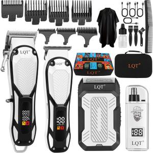 Hair Clippers for Men 4 in 1 White LED Display Cordless Clippers Set Professional Electric Beard Trimmer for Men Foil Shaver Nose and Ear Hair Trimmer with Storage Bag to Son Husband Father Gifts