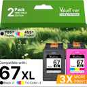 67XL Ink Cartridges Black/Color Combo Pack Replacement for HP Ink 67 67XL HP67 HP67XL HP67 Ink Cartridges for DeskJet 2855e 4255e 2827e 4227e Envy 6055 6055e 6052 6455e 6452 6458 2-Pack