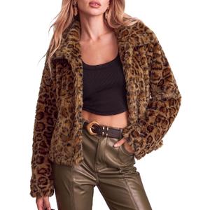 luvamia Women's Leopard Print Faux Fur Jackets Fluffy Furry Winter Coats (M)