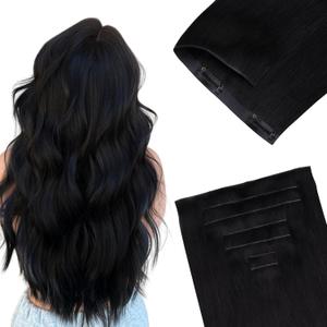 GOO GOO Invisi Edge Clip in Hair Extensions 16inch 130g 7Pcs Injected Seamless PU Clip in Hair Extensions, Virgin Real Human Hair, 1 Jet Black