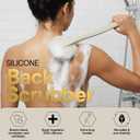 TOOLETRIES Silicone Back Scrubber with Hook - Exfoliating Shower Brush, Back Washer for Men, Durable Back Brush with Long Handle - Long Lasting Bath & Shower Accessories - Sand