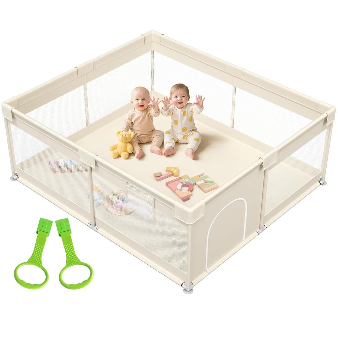 Mloong Large Baby Playpen for Toddler - 6959in Babies Play Pen Playard Active Center Beige