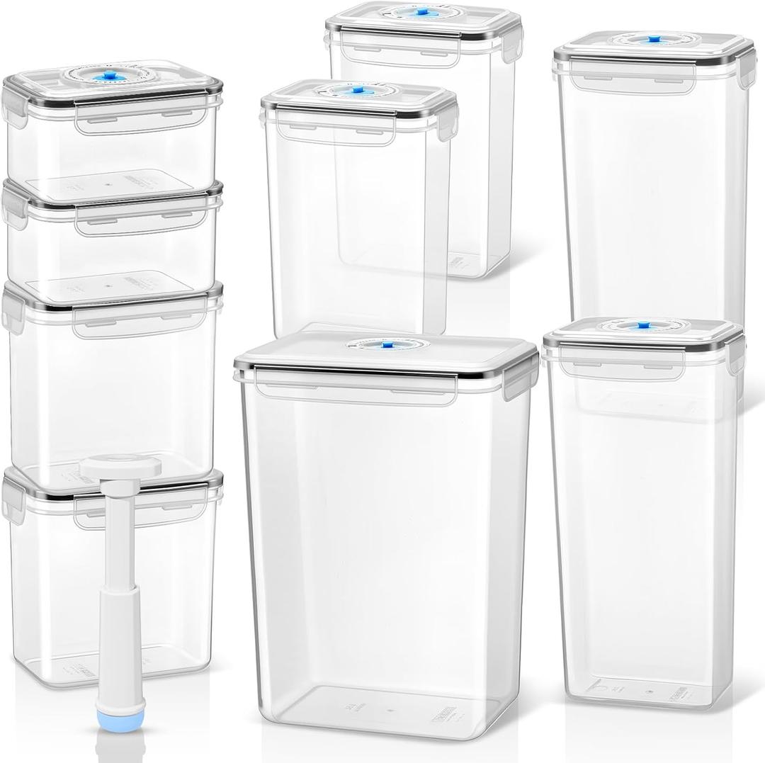 LemonRoad 9 Set Vacuum Seal Storage Food Containers with Lids (9 containers &9 Lids &1 Hand Vacuum Pump), Premium Airtight Food Storage, Airtight and Leak Proof (Black)