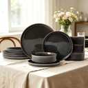 Dinnerware Sets for 4, ceramics Plates and Bowls Set, 12-Piece Modern Stoneware Dinnerware Chip Resistant, Non-Toxic, Dishwasher and Microwave Safe Tableware, Black