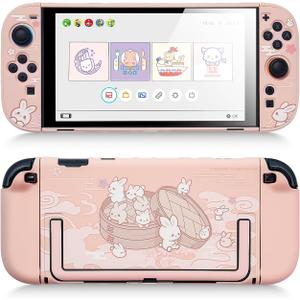GeekShare Protective Shell Compatible with Switch 2, Kawaii Cartoon Dockable Case for Switch 2, Anti-Scratch and Shock-Absorption Design Cover Skin - Steamed Bun Rabbit