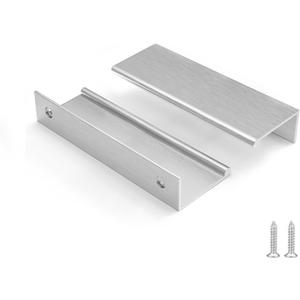Rergy 10 Pack Brushed Nickel Cabinet Pulls 3-3/4 inch Finger Pull for Cabinets Edge Aluminum Alloy Hardware for Dresser Drawer Cupboard Handles