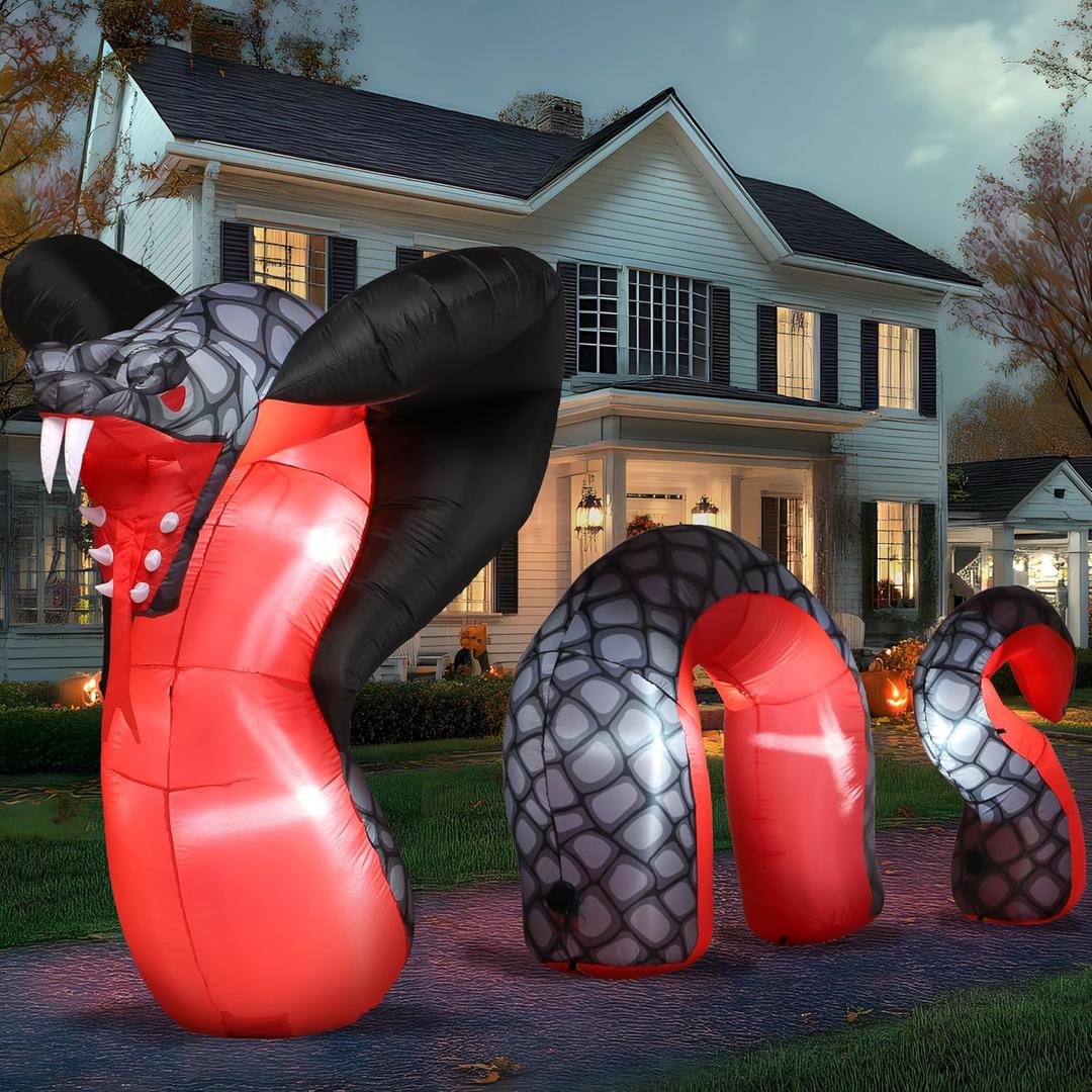 JOYIN 10FT Long Giant Halloween Inflatable Snake with LEDs Build-in Decorations Halloween Inflatable Giant Outdoor Snake Decoration Spooky Blow up Decor for Outdoor Indoor Garden Lawn Party Supplies