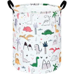 Collapsible Kids Laundry Basket Clothes Hamper, Foldable Storage Organizer Bin, Toy Clothes Storage with Handles for Boys Girls Bedroom, Room Decor Dinosaur