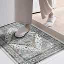 Washable Area Rug - 2x3 Small Entryway Rug Front Indoor Doormat, Vintage Distressed Entrance Thin Rug Non Slip Carpet for Kitchen Bathroom Bedroom (Beige & Taupe)