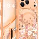 GVIEWIN for iPhone 17 Pro Case Compatible with MagSafe [Curly Wave Edge][Full Camera Protection] Floral Translucent Shockproof Magnetic Women Phone Case for iPhone 17 Pro 6.3'', Campanula/Orange