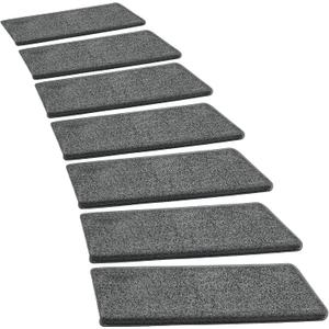 PURE ERA Bullnose Carpet Stair Treads Set Tape Free Non-Slip Indoor Stair Protectors Pet Friendly Rugs Covers Soft Skid Resistant Washable Reusable 9.5" x 30"(2 Pieces,Dark Gray), 2 Pieces with Bullnose