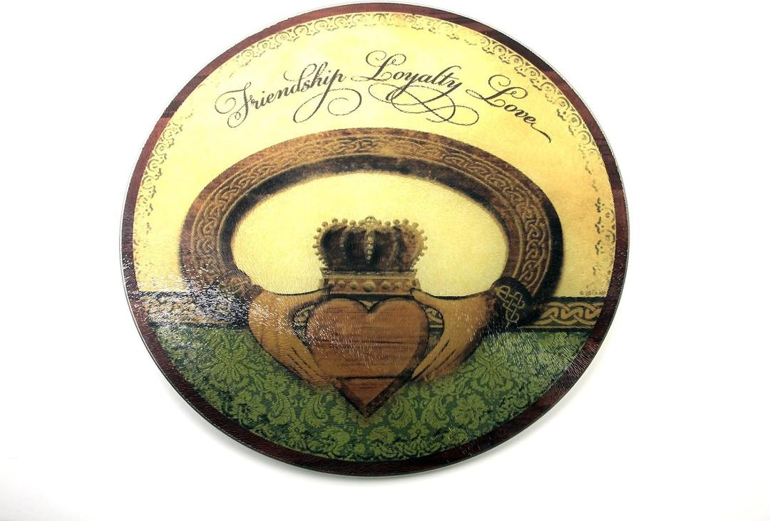 Claddagh Tempered Glass Cutting Board, Irish Birthday and Christmas Gift for Cooks, Round, 11 3/4 Inches, by Abbey Gift