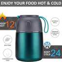 Insulated Thermo Food Jar for Hot & Cold Food for Kids Adult, 17 oz Soup Thermal Hot Food Containers for Lunch, Triple Layer Insulation Stainless Steel Food Jar with Spoon (Green)