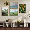 crmotu Vintage Framed Wall Art, Botanical Wall Art, Floral Wall Decor, Daisy Nature Decor Art Prints, Wildflower Landscape Rustic Canvas Paintings for Living Room Bedroom Kitchen Farmhouse 12x16in (Marigolds)