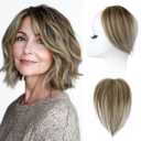 REECHO Human Hair Clip-in Hair Volumizer - Short Thick Hairpieces for Extra Volume, Easy Clip-in Extensions for Thin & Fine Hair Dark Brown with Blonde Highlights 8 Inch(Pack of 1)