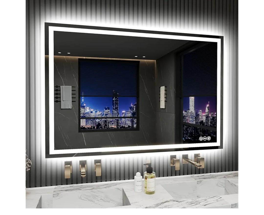 LED Bathroom Mirror 32x48 Inch Anti-Fog Bathroom Mirror with Lights, Wall Mounted Lighted Vanity Mirrors, Dimmable, Backlit + Front Lit, Smart Bathroom Vanity Mirror with 3 Colors Temperature
