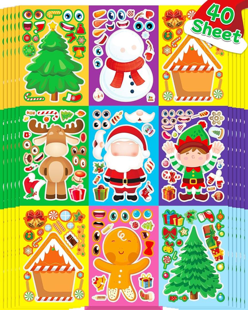 Benresive Party Favors for Kids 3-5 4-8, Face Stickers Crafts Activities for Toddlers 1-3 2-4 3-5, Make Your Own Face for Toddlers, Party Games for Kids - Christmas