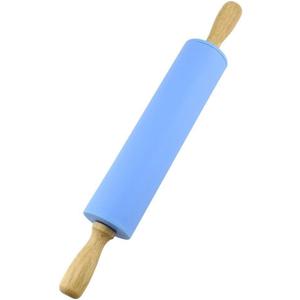 Silicone Rolling Pin with Wooden Handle - Non Stick Surface Dough Roller-roller pins for baking Pastry,Pizza,Fondant,Tortilla, Bread Crus& Christmas Cookies Supplies Gift for Home Bakers. (Blue)